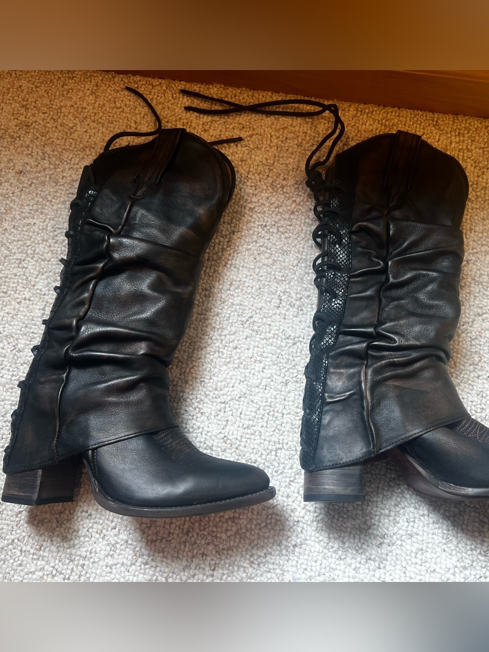 Freebird Black/brown Jules  Distressed Lace-Up Mid-Calf Boots - Picture 5 of 6